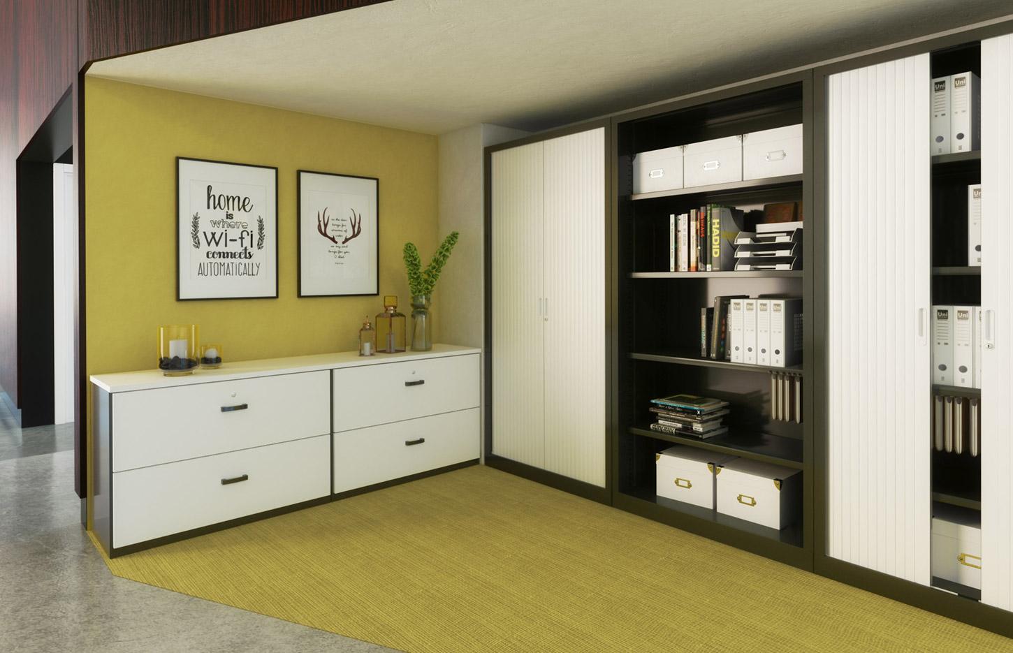 Armoire en métal à rideaux ou portes battante mélaminé, gamme Molina haute - France Bureau